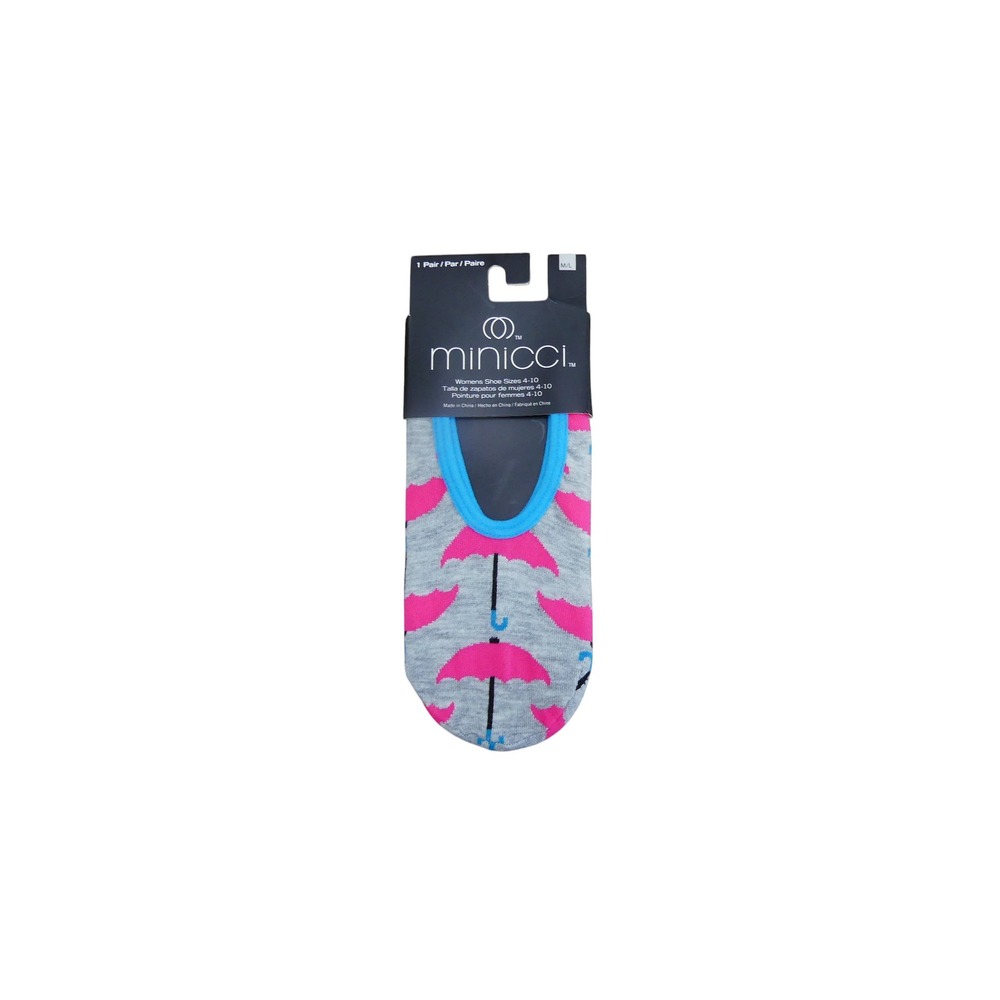 Minicci Liner Socks Womens M/L Gray New Pink Umbrella Pattern No Show